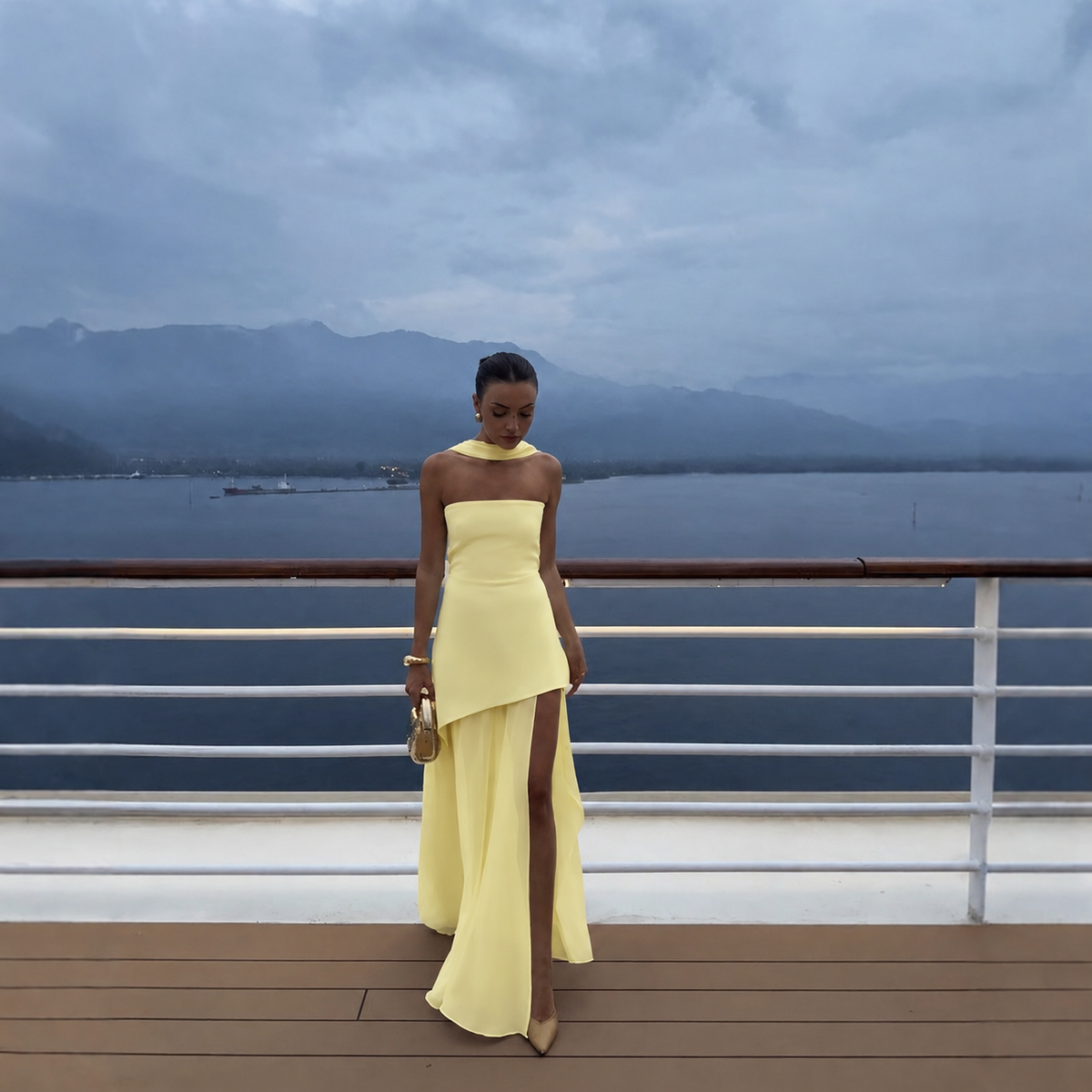 Layered Maxi Dress — Light yellow. AI color visualization; actual shade may vary.