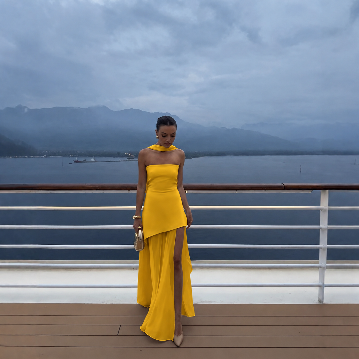 Layered Maxi Dress — Yellow new product. AI color visualization; actual shade may vary.