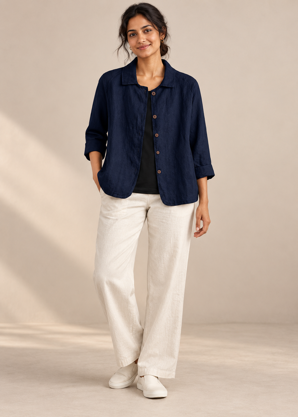 Navy Button-Front Jacket — Navy Blue