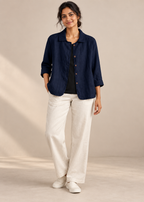 Navy Button-Front Jacket — Navy Blue