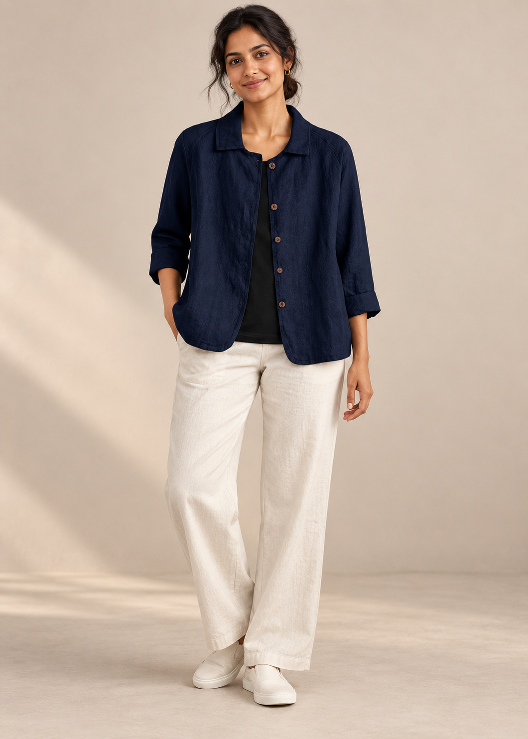 Navy Button-Front Jacket — Navy Blue