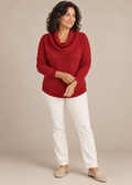 Cowl-Neck Knit Sweater — Red