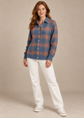 Relaxed Plaid Knit Cardigan — Blue
