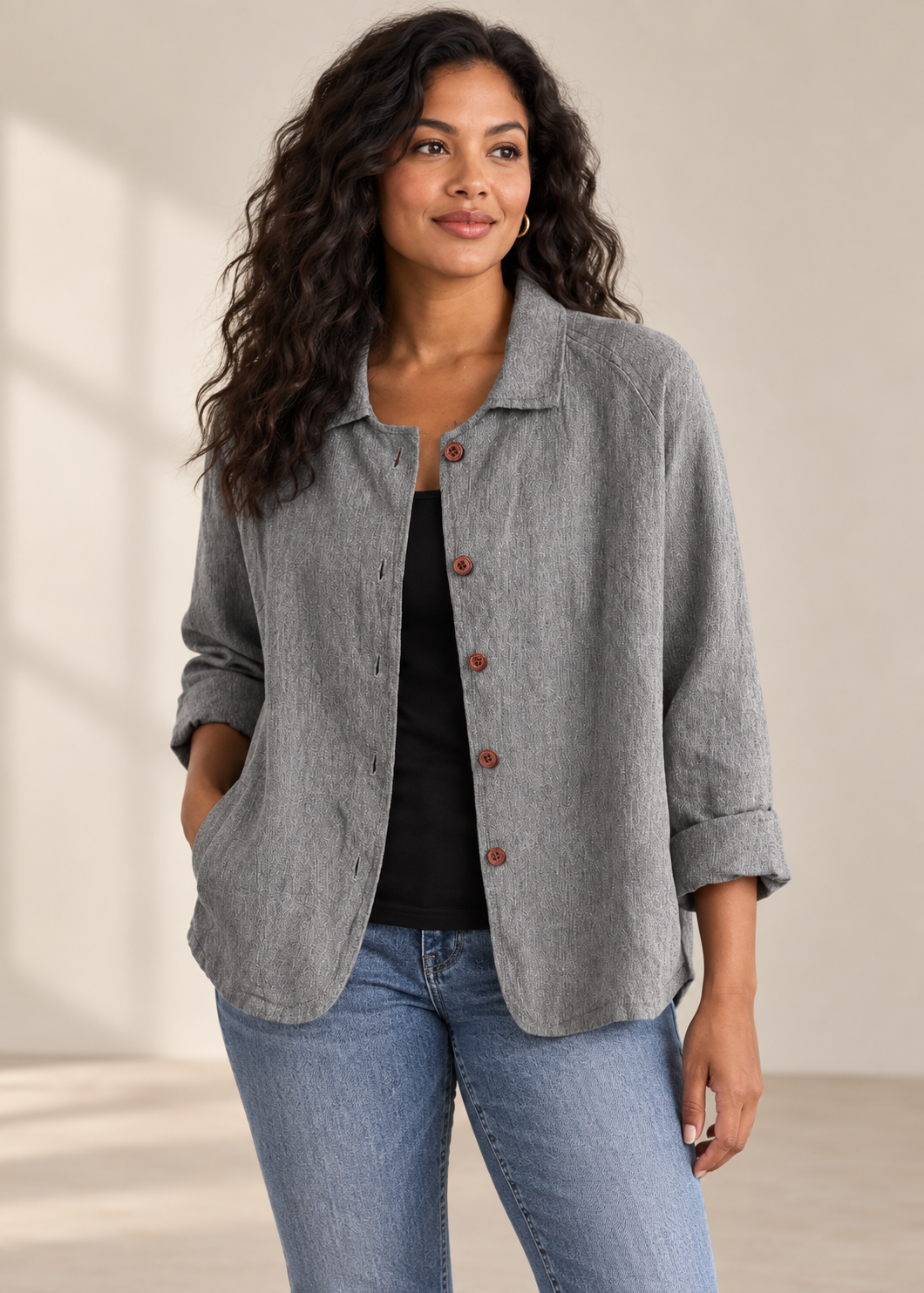 Grey Collared Button Jacket — Grey