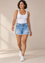 Distressed Denim Shorts — Light blue