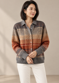 Plaid Button-Front Knit Jacket — Brown Ombre
