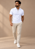 Short-Sleeve Zip Polo — White
