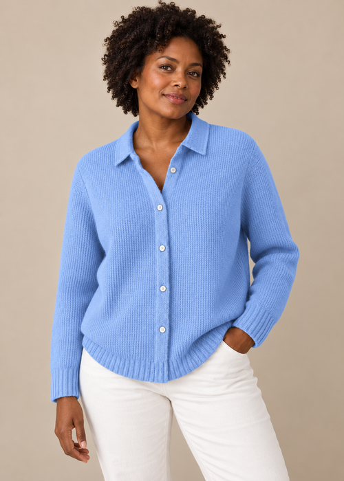 Collared Knit Cardigan — blue